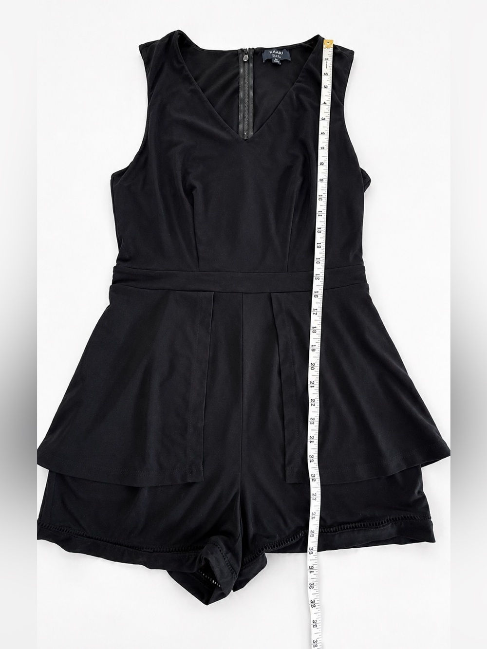 Kaari Blue Black Peplum Romper Sleeveless V-Neck Size Medium - Picture 8 of 11